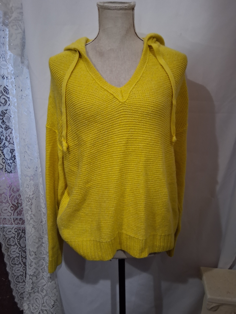 Women’s V-Neck Hoodie Sweater in Yellow